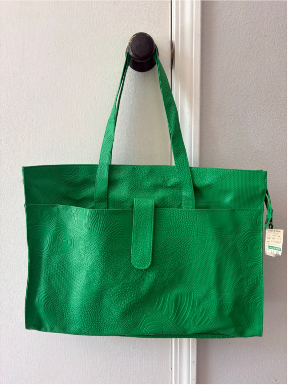 Meier & Frank Green Embossed Tote Bag Pouch Set Large NWT